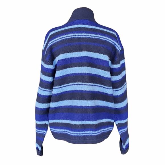 Vintage Wool Striped Sweater Full-Zip Cardigan Liz Claiborne Blue - Size Large - Picture 2 of 8